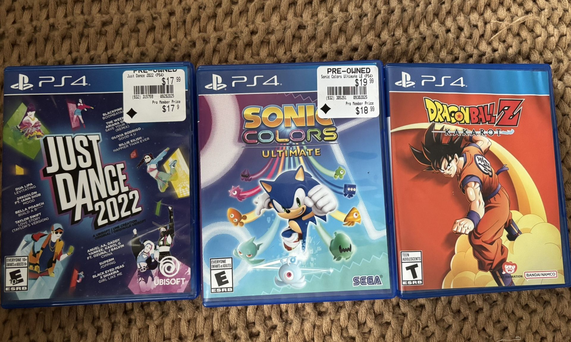 PS4 3 Games For Sale Sonic, Dragon Ball Z Just Dance 2022