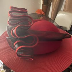 Red  & Black Hat With  Rhinestone In Back
