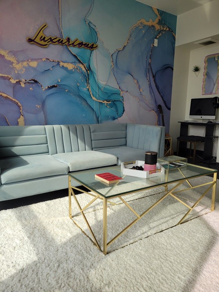 Modway Ingenuity Channel Tufted Velvet Couch (Light Blue)