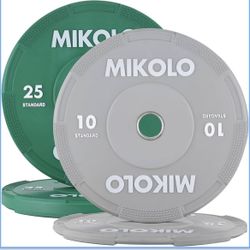 Mikolo Olympic Bumper Plates Set, 100% High-Density Low-Bounce Rubber Weight Plates with Steel Inserts, IWF Color-Coded Quiet Barbell Plates 