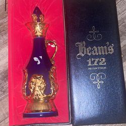 Vintage Jim Beam Whiskey Decanter 1966 Blue Majestic Bottle With Original Box