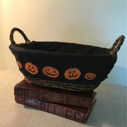 Basket  with  black  fabric  liner  with  pumpkin  trim