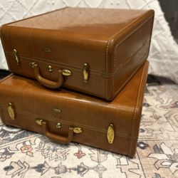 Vintage 1950's Shwayder Bros Samsonite Brown Hard Shell Luggage Set