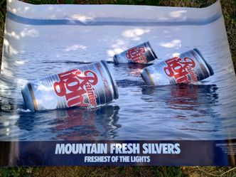 Vintage Rainier Light Beer poster - " Mountain Fresh Silvers - Freshest of the Lights", 31x22"