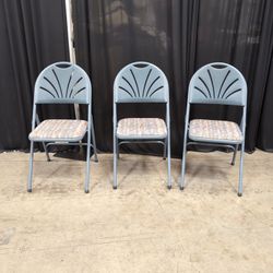 Set of Three Samsonite Blue Plastic Folding Chair with Slotted Back