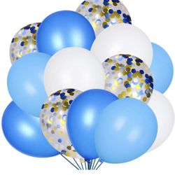 JOYYPOP Blue White Balloons Set 80 Packs with Latex Confetti Balloons for Baby Shower Birthday Party Decorations Supplies