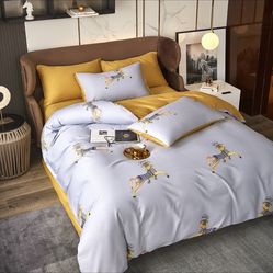 4Pcs,Queen bedding Set ( 1 Duvet Cover 1 Flat Sheet and 2 Pillowcase) 800 TC 100% cotton