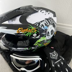 Dirt Bike Helmet With Goggles And Gloves New Size Small 