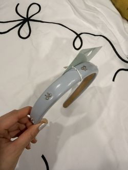 Baby Blue Puff Headband with Silver Bows