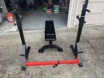 Weight bench with squat rack benchpress and dip bar-brand new never used retails for $200