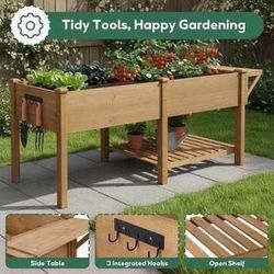 New Raised Garden Bed with Legs Wooden Planter Box for Outdoor Gardening Elevated with Storage