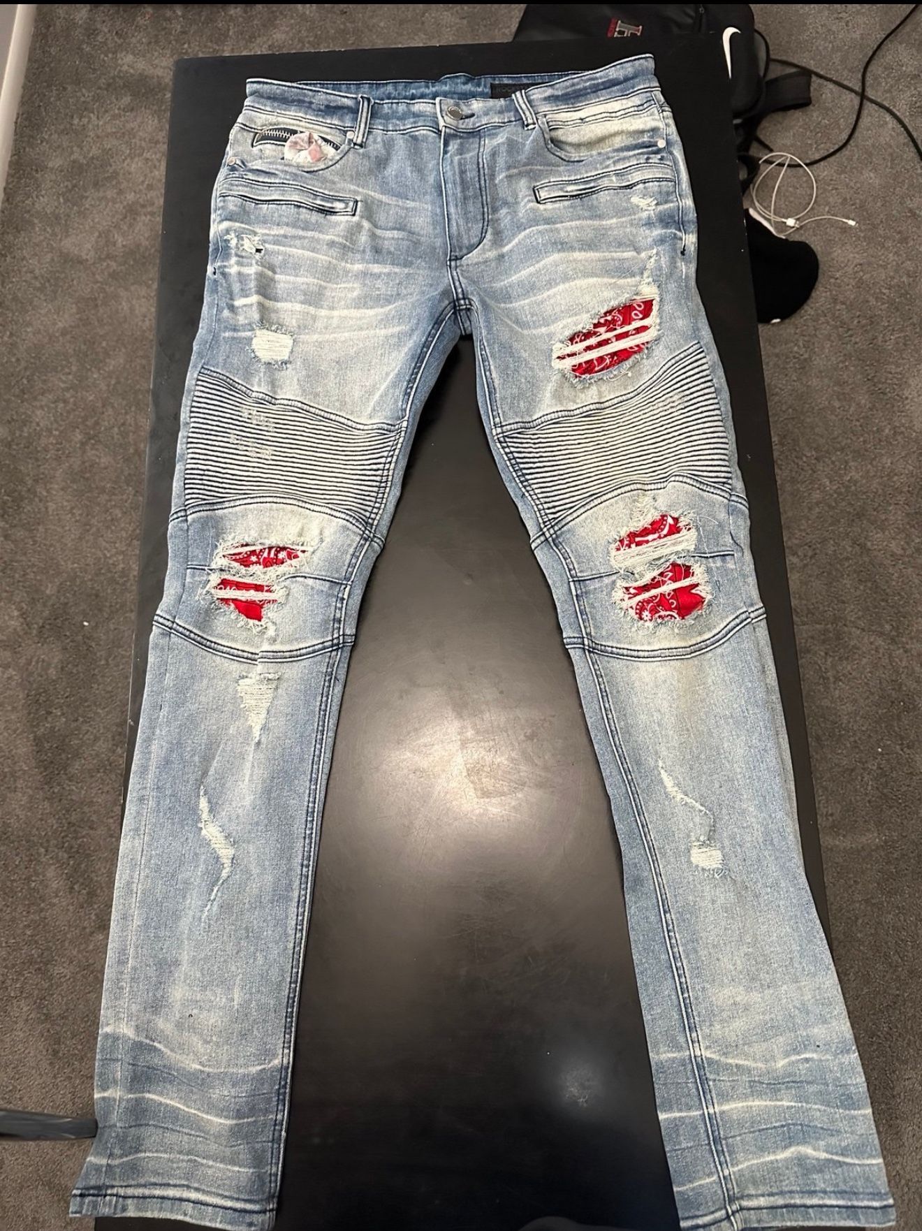 Rockstar Original Ultra Slim Distressed Jeans with Red Patch Accents