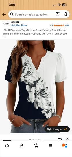 LOMON Womens Tops Dressy Casual V Neck Short Sleeve Shirts Summer Pleated Blouses Button Down Tunic Loose Fit