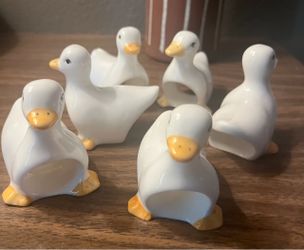 Set of 6 Vintage Ceramic Duck Napkin Rings