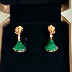 Brand New 18k Rose Gold Green Agate & Diamond Crystal Earrings 
