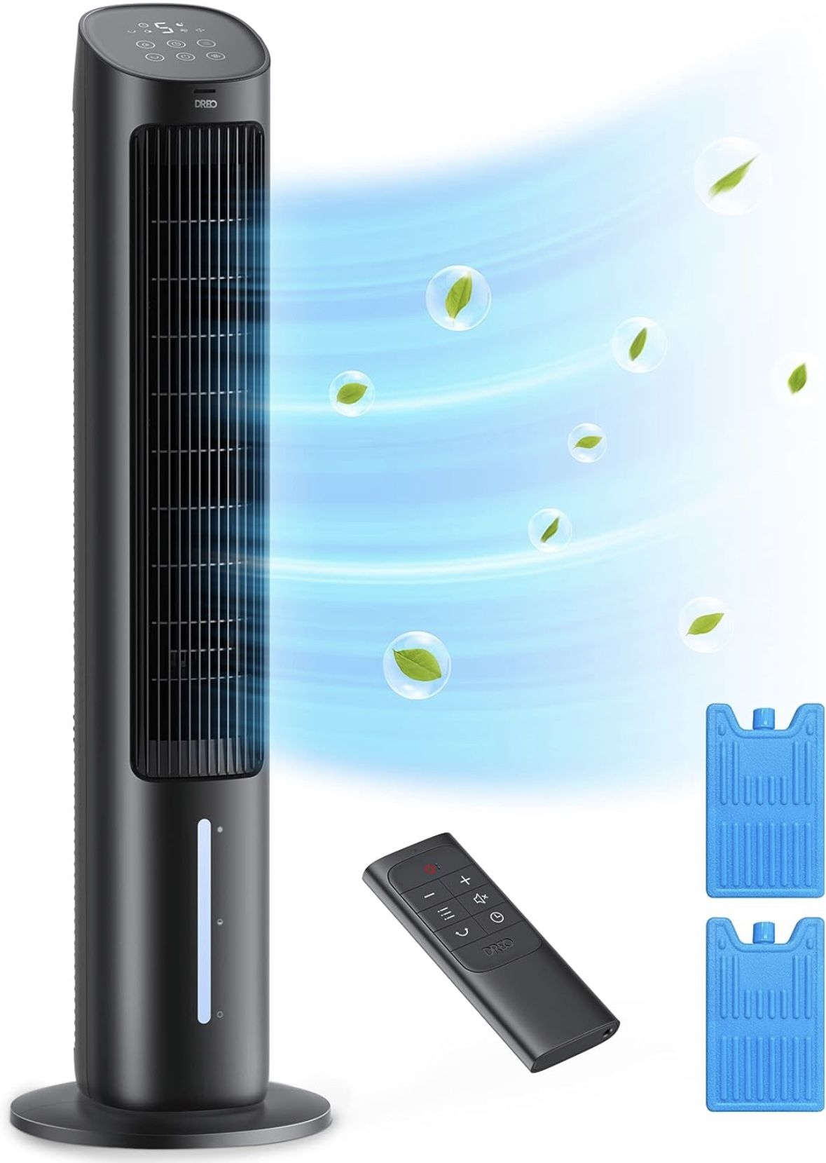 Dreo Evaporative Air Cooler, 40” Cooling Fan 2023 Upgrade with 80° Oscillating, Removable Water Tank, Ice Packs, Remote Control, 4 Speeds, 7H Timer, P