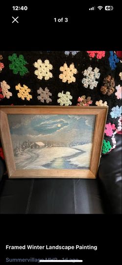 ($40Firm)Beautiful painting with cabin by river