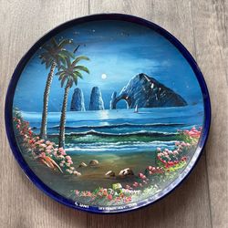 G.Lopez Mexican Pottery Plate Hand Painted, scratches