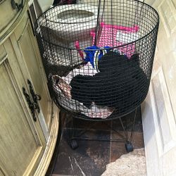 Rolling Antiqish Metal Laundry/other Basket