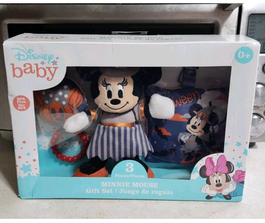 Disney Baby 3 Piece Minnie Mouse Halloween Gift Set Plush Rattle Crinkle - New!