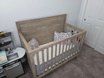 Evolur Midcentury Crib Windsor Oak Grey