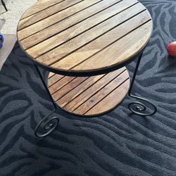 Coffee Table, Wood With Rod Iron Legs