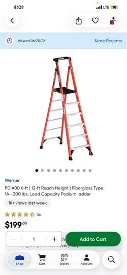 ‼️Werner PDIA0O 6-ft ( 12-ft Reach Height) Fiberglass Type 1A - 300 Ibs. Load Capacity Podium ladder