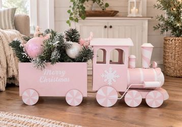 Pink Metal Christmas Train Decoration