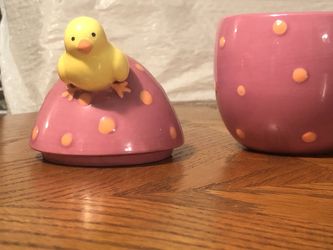 Polka Dot Egg With Duckling On Top Trinket Holder