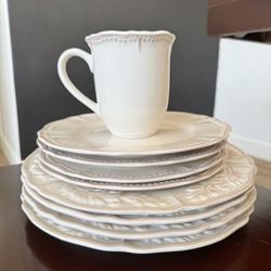 34pc- 2 Sets of Stoneware Dinnerware Sets & Matching Pitcher with Bowl