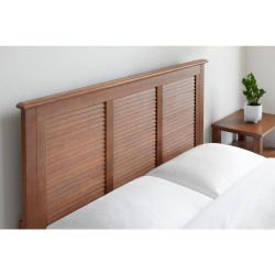 Queen Walnut Brown Wood Bed Frame with Shutter Back (62 in. W x 48 in. H)