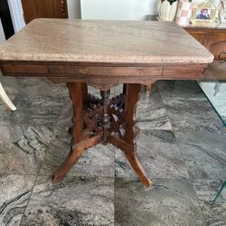 Antique Table In Excellent Condition  Top Marble   28” Wide. 20” Side. 27” High. 