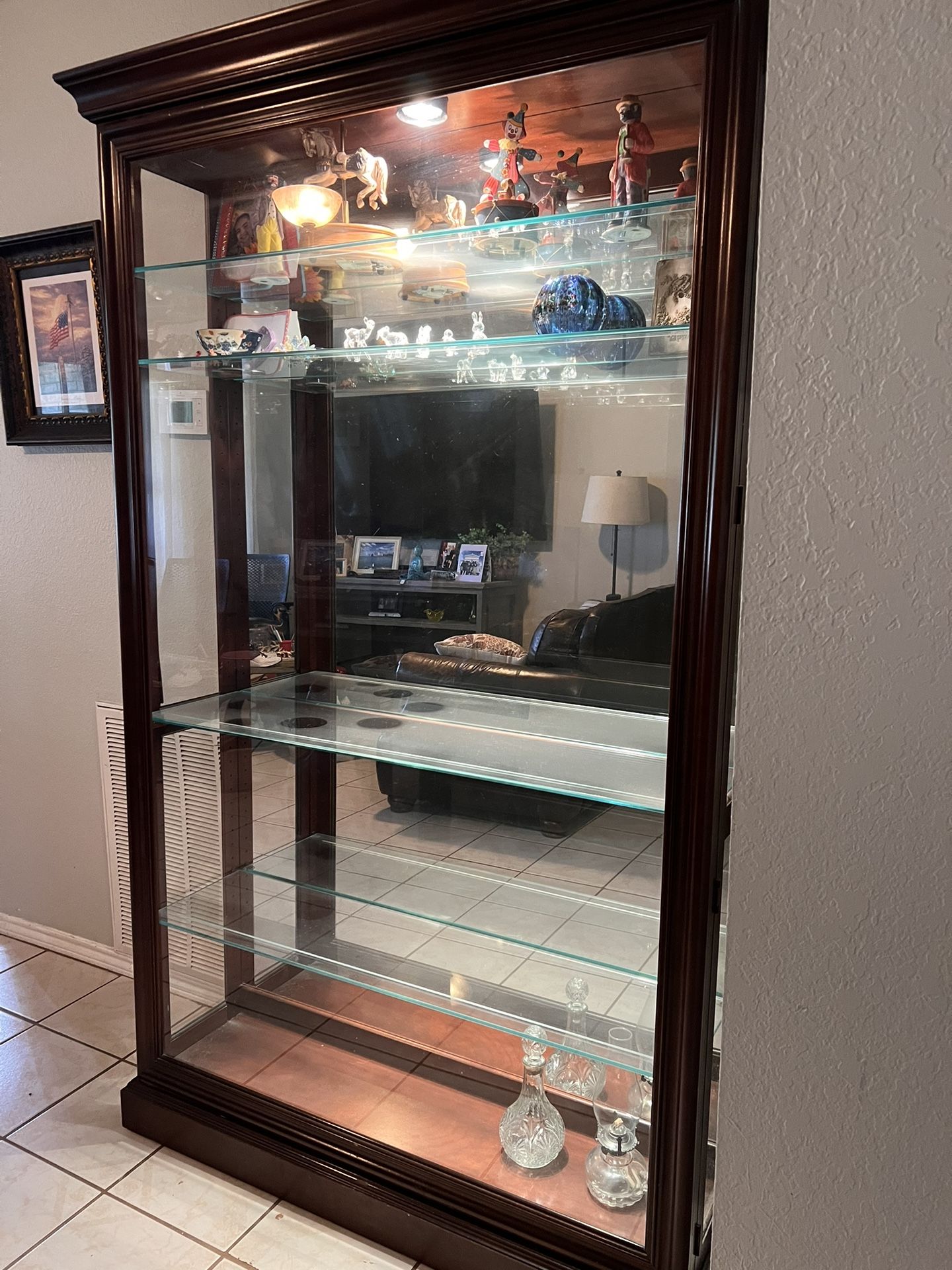 Wood Glass Curio Shelf with mirror 