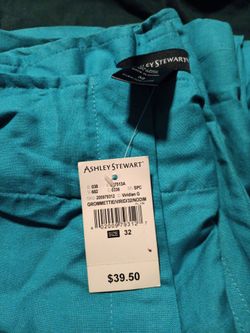 Ashley Stewart Teal Linen Blend Pants Size 32