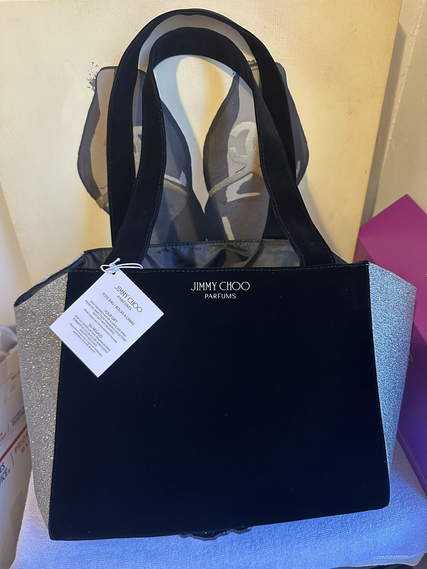 Black Velour And Silver Sparkle Jimmy Choo Tote Bag!!!!