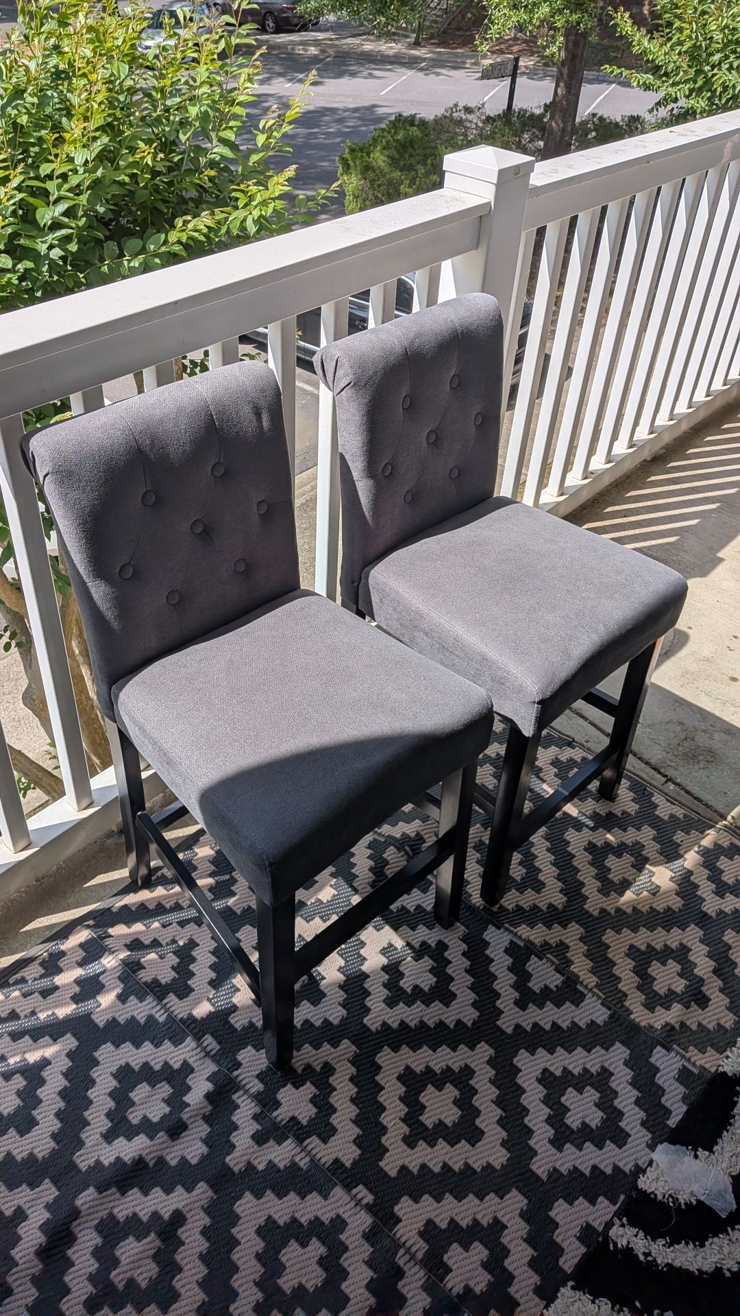 Set of 2 Grey Tufted Counter Stools - Like New Condition