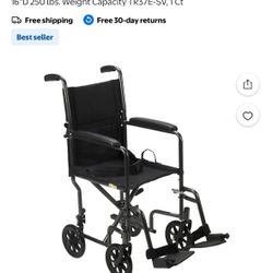 Brandnew  Folding Wheelchair  Retail Value $129  + Tax Drive Medical Transport Wheelchair Steel 17 inch Seat Width x 16"D 250 lbs. Weight Capacity TR3