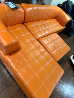 Retro Style Orange Faux Leather Couch