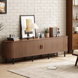 C59 $140  86.6" TV Stand with Power Outlet & Storage for TVs up to 90“ Walnut Entertainment Center with Adjustable Shelves, Modern Media Console with 