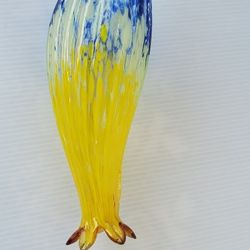 Hand Blown Glass Multicolor Hanging HUMMINGBIRD FEEDER Art Glass 9" Floral Gourd


