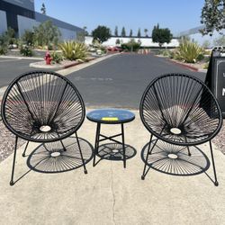 $95.00 New 3 Pieces Outdoor Patio Acapulco Chair Table Set With Glass Bistro Porch Poolside