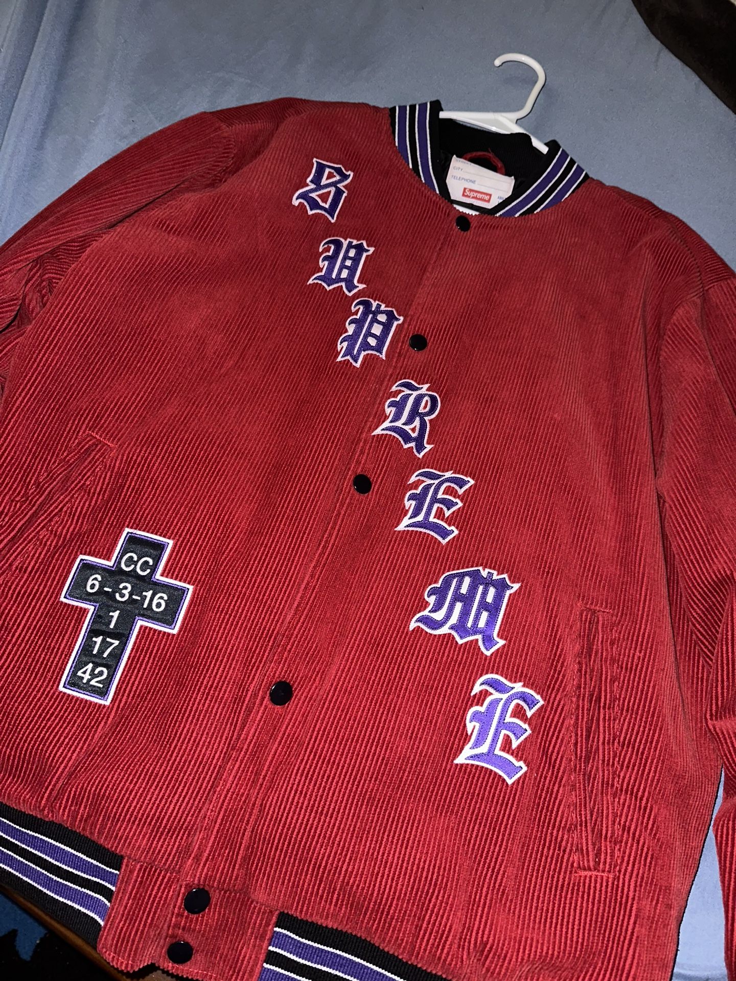 Supreme Old English Corduroy Varsity Jacket