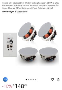 Herdio 6.5'' Bluetooth in Wall in Ceiling Speakers 600W 2-Way Flush Mount Speakers System with Wall Amplifier Receiver for Home Theater Office Bathroo