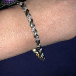 STERLING SILVER 925 Two Tone Bracelet JCC Gold Vermeil & CZ