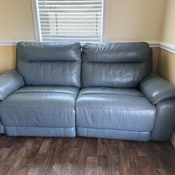 Stone Blue Leather Couch 