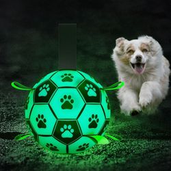 Dog ball, Glow in the dark, Dog Toy, Light Up Ball, Outdoor Soccer Ball with Straps 