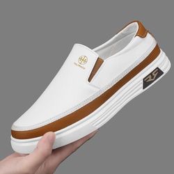 CORASUN Slip-On Shoes, PU Waterproof Stain-Resistant Loafers Anti-Slip, White, 7