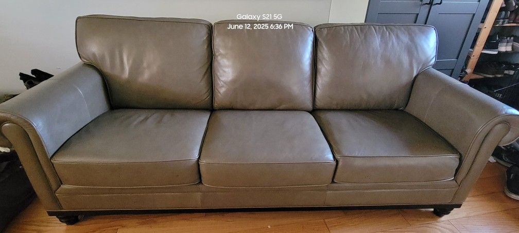 89" inch Tope/Grey Full Leather Couch, Martha Stewart Collection from Macys
