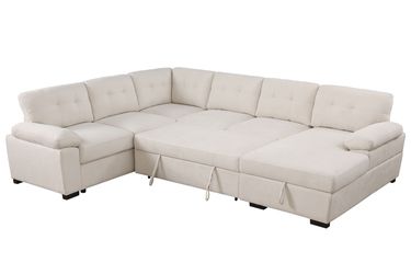  Ivory Beige Extra Large comfy sectional sofa with pull-out bed, sofa bed, sectional sofa bed with storage chaise. Sectionals, sofa, couch.