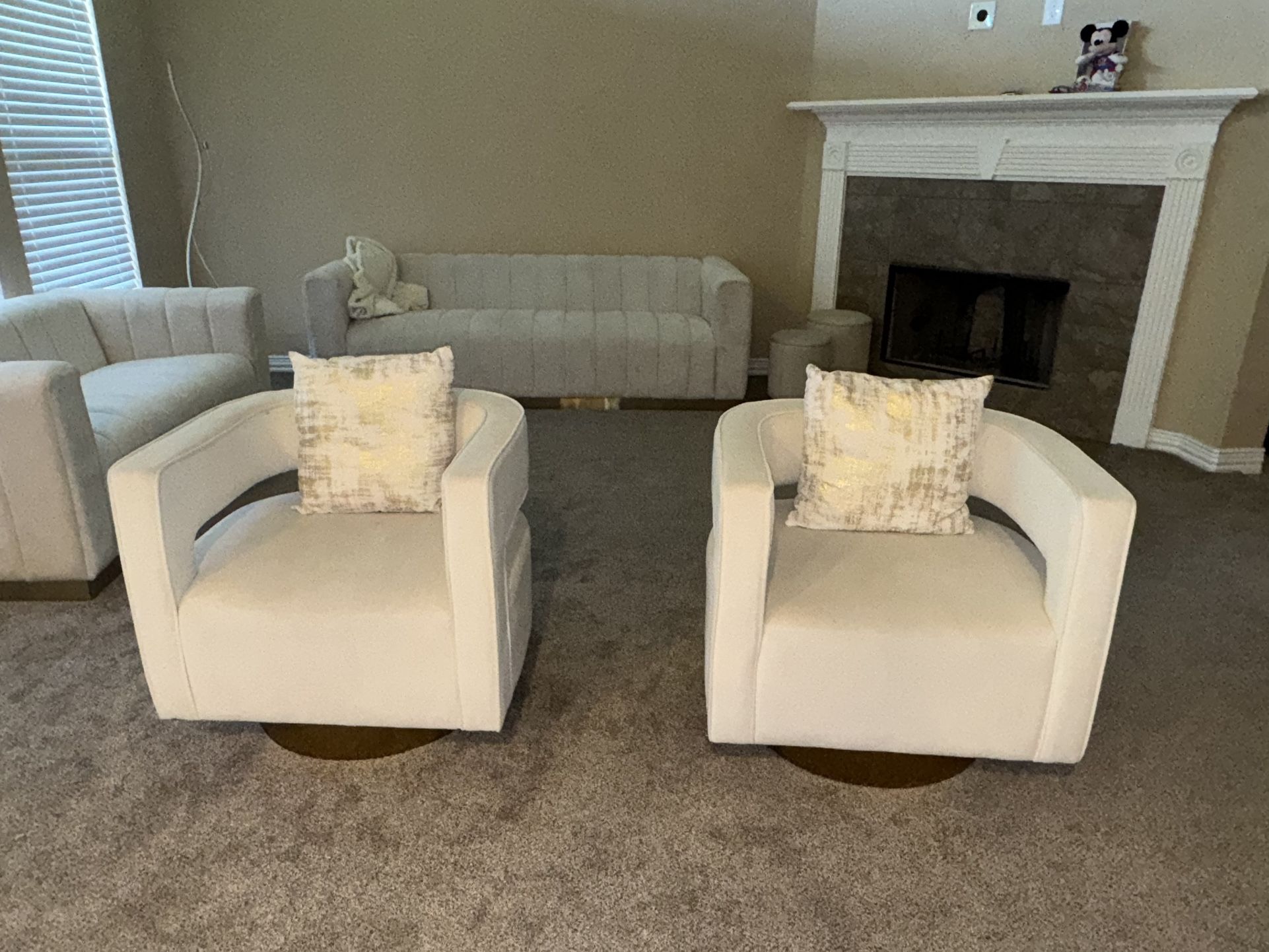 White Suede Matching Swivel Chairs $250